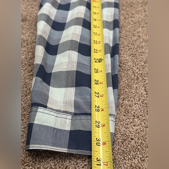 Calvin Klein Jeans Navy and Light Blue  Plaid Shirt with Snaps - Medium - Picture 11 of 13